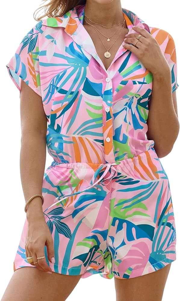 CUPSHE Women's Swimsuit Cover Ups Short Sleeve Coverup Front Button Beachwear Summer Cover