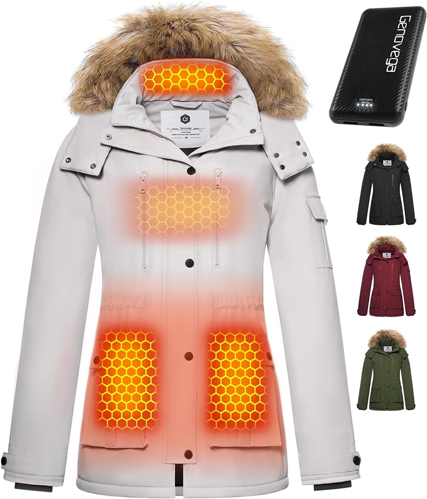 Graphene Heated Jacket for Women with Battery Pack 16000mAh Waterproof Windproof