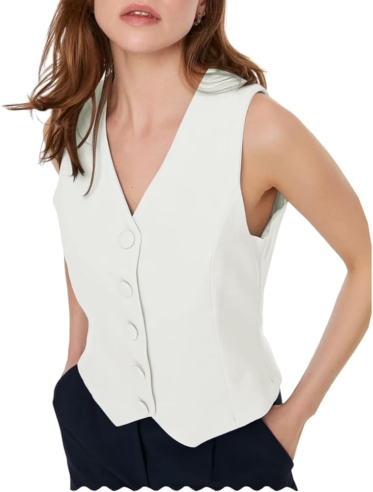 Womens V-Neck Waistcoat Sleeveless Jacket Business Dress Suit Vests