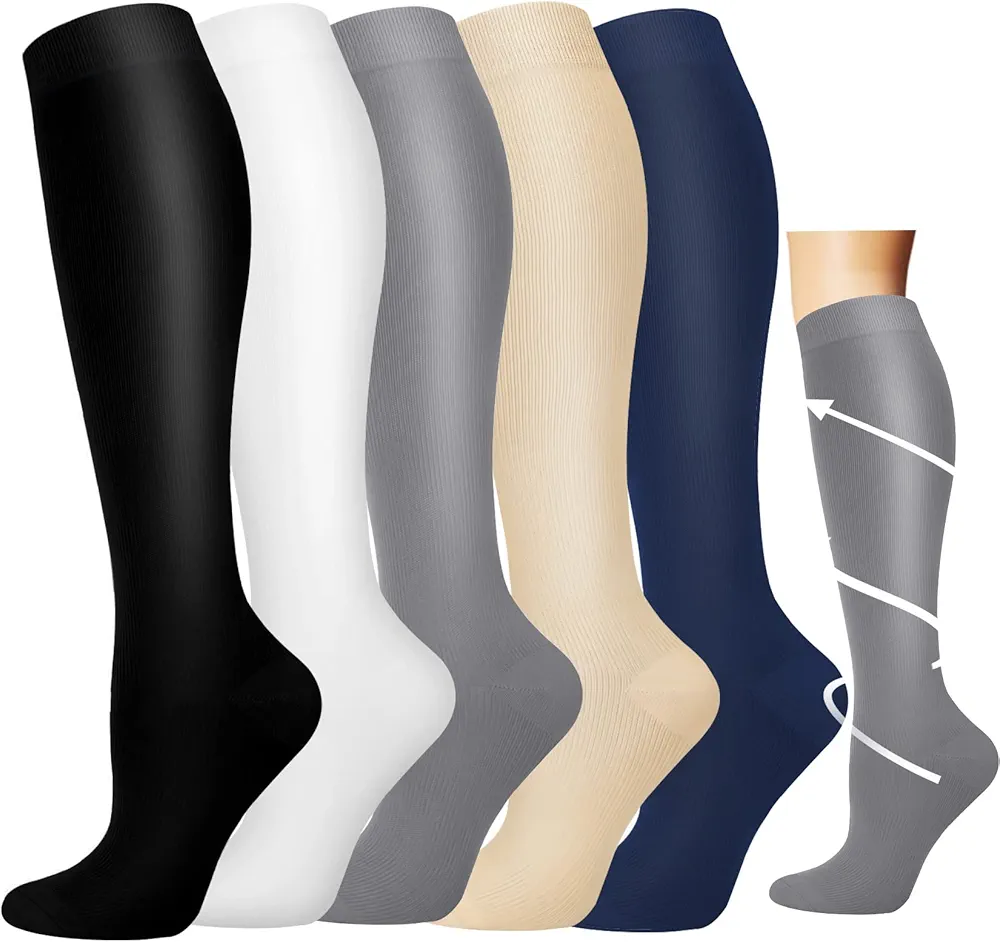 Hi Clasmix Graduated Compression Socks for Women&Men Wide Calf Comfort Best for Circulation,Pregnancy,Media,Nurse,Running,Travel