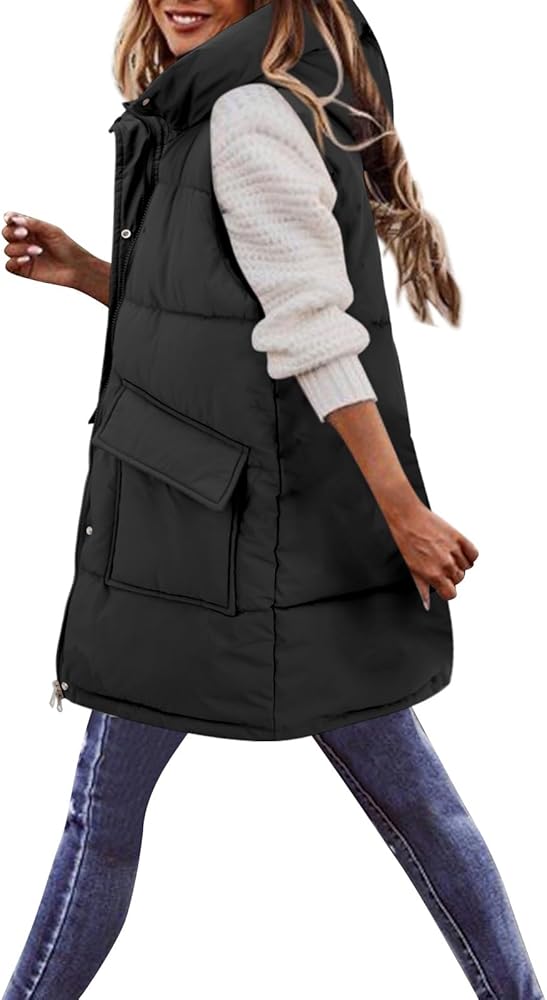 GREGG Puffer Vest Women Plus Size Winter Warm Slim Zipper Coats Sleeveless Hooded Jacket Outdoor Quilted Long Down Vest