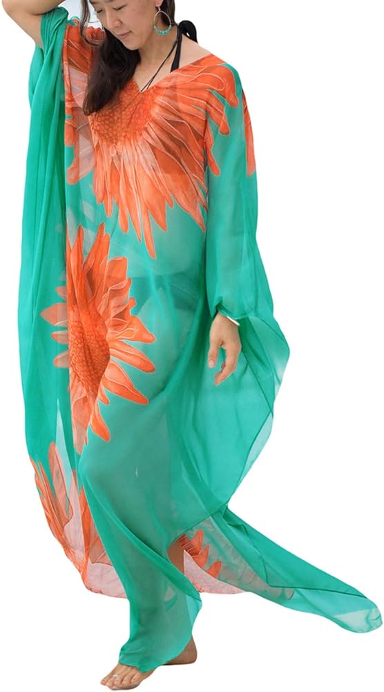 Eddoyee Chiffon Loose Kaftan Dresses for Women Beach Caftan Swimsuit Cover Up