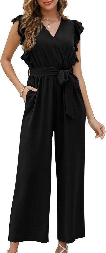 XIEERDUO Womens Jumpsuits Belted High Waist Rompers For Women One Piece Casual Outfits