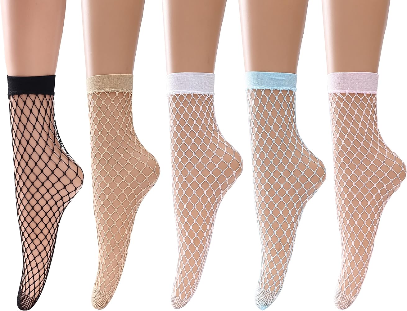 Women's Fishnet Socks Ankle Dress Hollow Out Socks High Nylons Multi Colors 5 Pairs