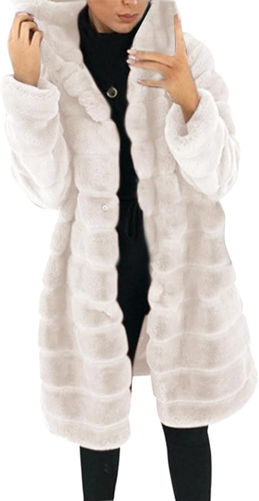 SHOPESSA Womens Long Faux Fur Mink Coat Hooded Parka Overcoat Sherpa Jacket Fuzzy Fleece Teddy Coat Long Outerwear Winter