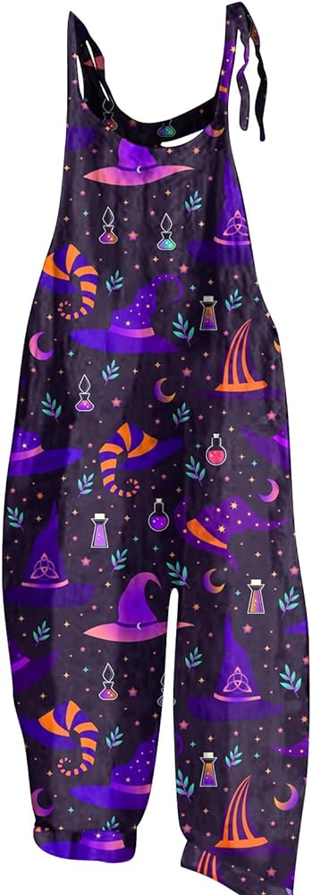 Pumpkin Bat Ghost Spider Web Halloween Print Jumper Women's Jumpsuits Rompers Overalls Linen Loose Jumpsuit for Women