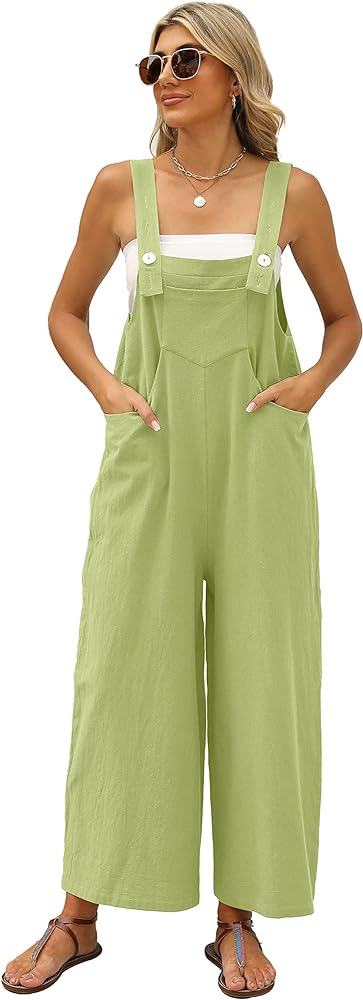 Causal Jumpsuits for Women with Pockets Womens Loose Wide Leg Overalls(0150-Lime-L)…