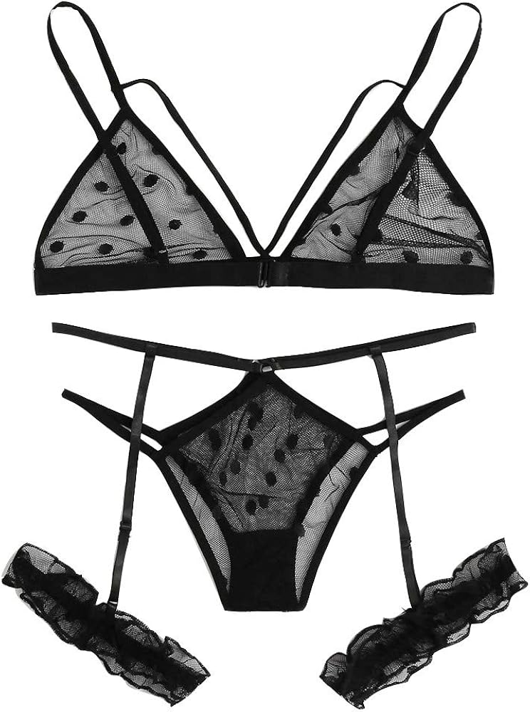 Lingerie For Women Sexy 2 Piece Set Sheer Bra and Panties Lace Mesh Sleepwear Bralette Strappy G-String Underwear