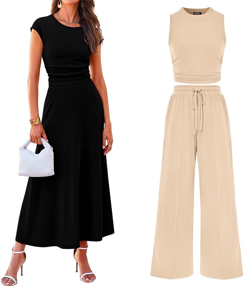 BTFBM Apricot Sleeveless 2 Piece Lounge Set And Black Short Sleeve Two Piece Skirt Sets Medium