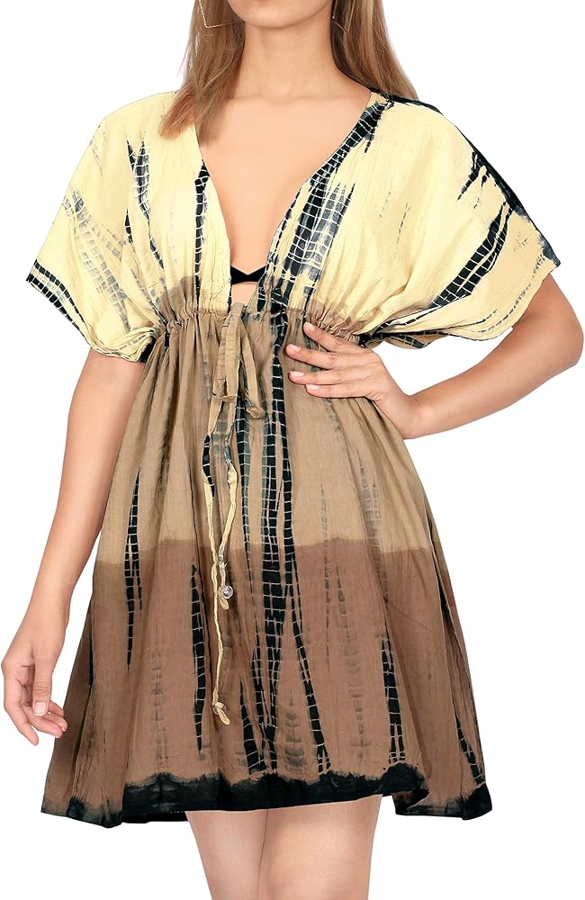 LA LEELA Women's Beachwear Summer Swim Beach Dress Cover Ups for Swimwear Women Plus Size Boho Swimsuit Coverups for Women Tops XL-XXL Beige_AC249