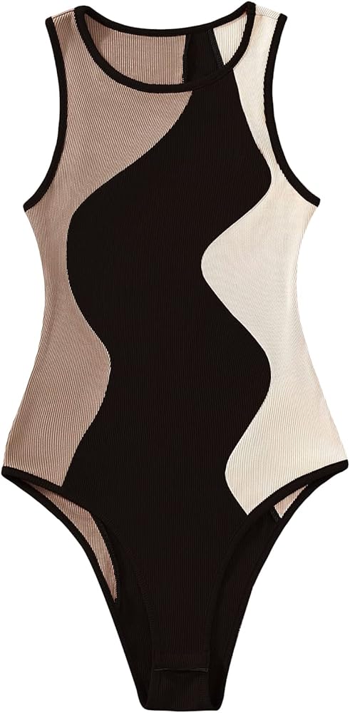 Verdusa Women's Color Block Sleeveless Scoop Neck Tank Bodysuit Top