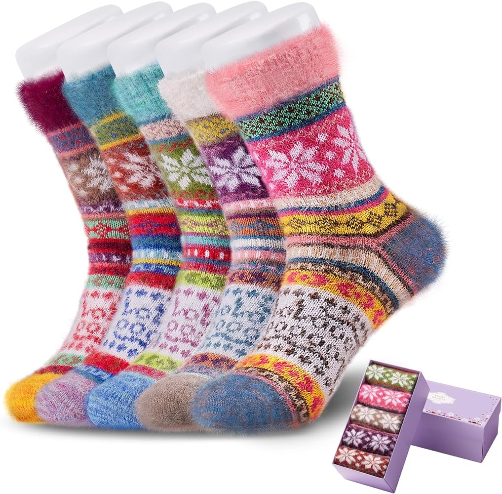 ICEIVY 5 Pair Fuzzy Cozy Socks for Women Warm Comfy Soft Socks Casual Home Sleep Winter Wool Socks Gifts for Women