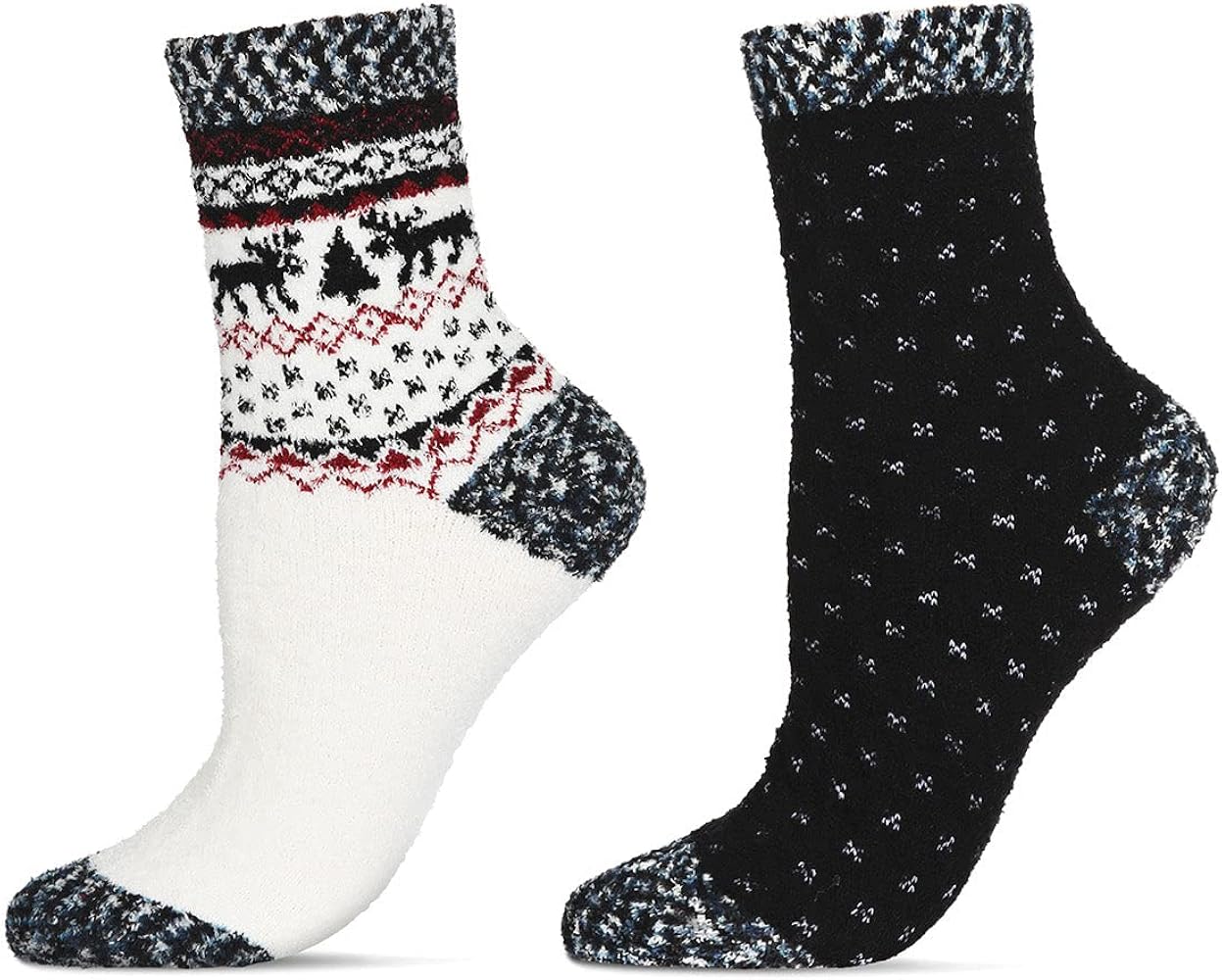 MeMoi Women's 2 Pair Pack Fairisle Border Cloud Soft Crew Socks