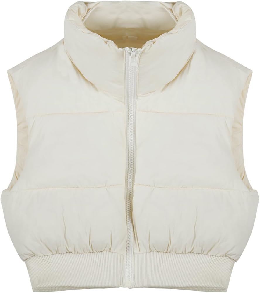 Kissonic Women's Padded Down Vest Puffer Stand Collar Zip Up Crop Sleeveless Jacket