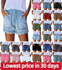 Jean Shorts Womens High Waisted Stretchy Drawstring Denim Shorts Casual Trendy Cut Off Frayed Hem