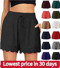 Shorts for Women Casual High Waist Drawstring Lounge Shorts Comfy Stretch Lace Trim Summer Beach