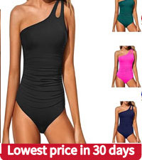 One Shoulder Swimsuits for Women Tummy Control Ruched Asymmetric One Piece Swimsuits Full