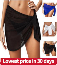 Sarong Wraps for Womens Short Sarongs Beach Wrap Knot Mesh Sheer Bikini Wraps Skirt Chiffon Cover