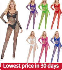 Women Sexy Lingerie Bodysuit Lace Full Body Stockings Mesh See Through Hole Full Length Sleeves