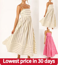 Women Striped Sleeveless Maxi Dress Swing Cutout Midi Dress Backless Smocked Spaghetti Strap Boho