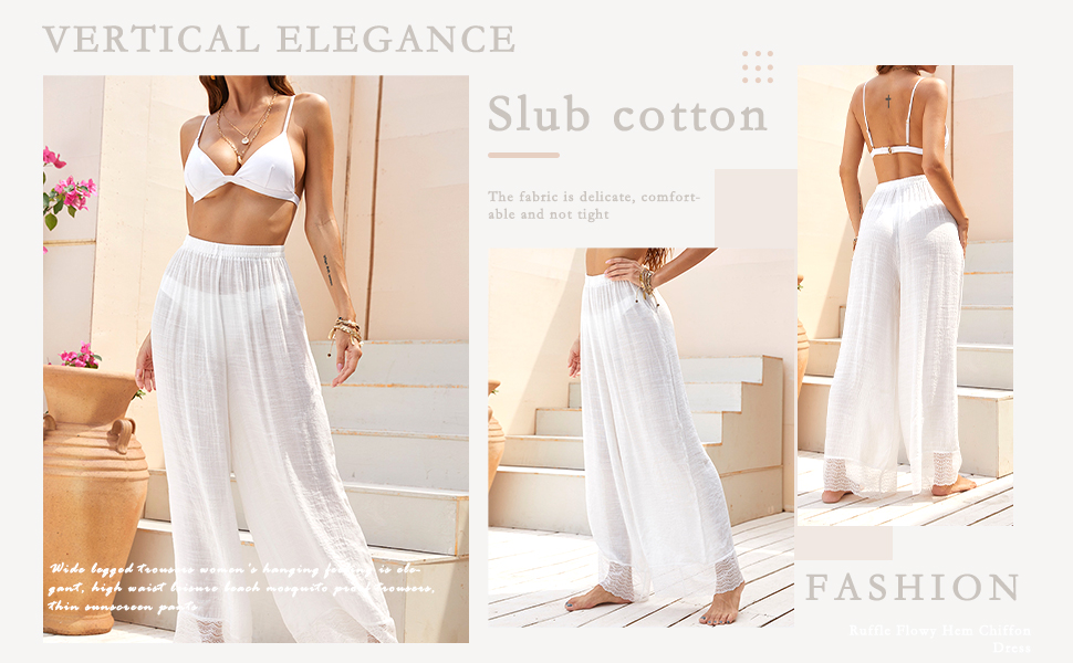 Women white bikini cover up pants