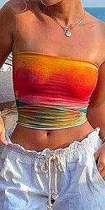 women y2k tie dye print tube top