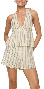 halter striped shorts lounge set