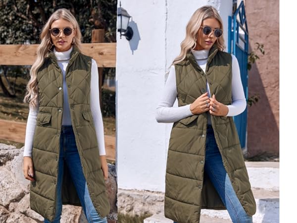 LONG PUFFER VEST FOR WOMEN