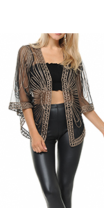 Auliné Collection Womens Embellished Mesh Evening Cardigan Cover Up Shawl Kimono