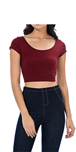 Auliné Collection Womens Trendy Solid Color Basic Scooped Neck Back Crop Top