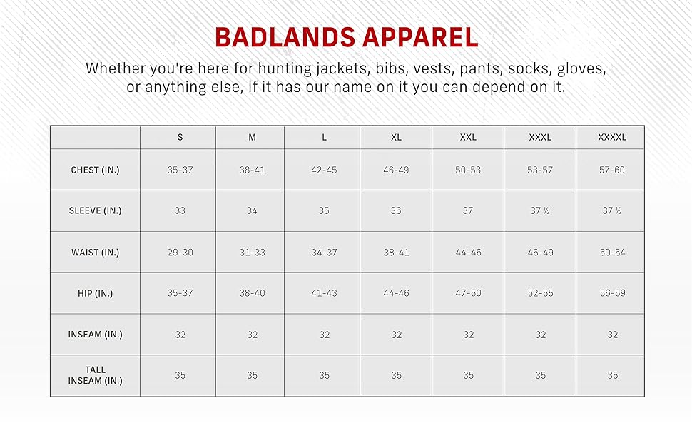 apparel size chart