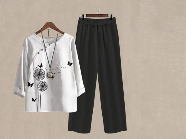 Women''s Cotton Linen Two Piece Outfits  Oversized Top and Cropped Pants Set 