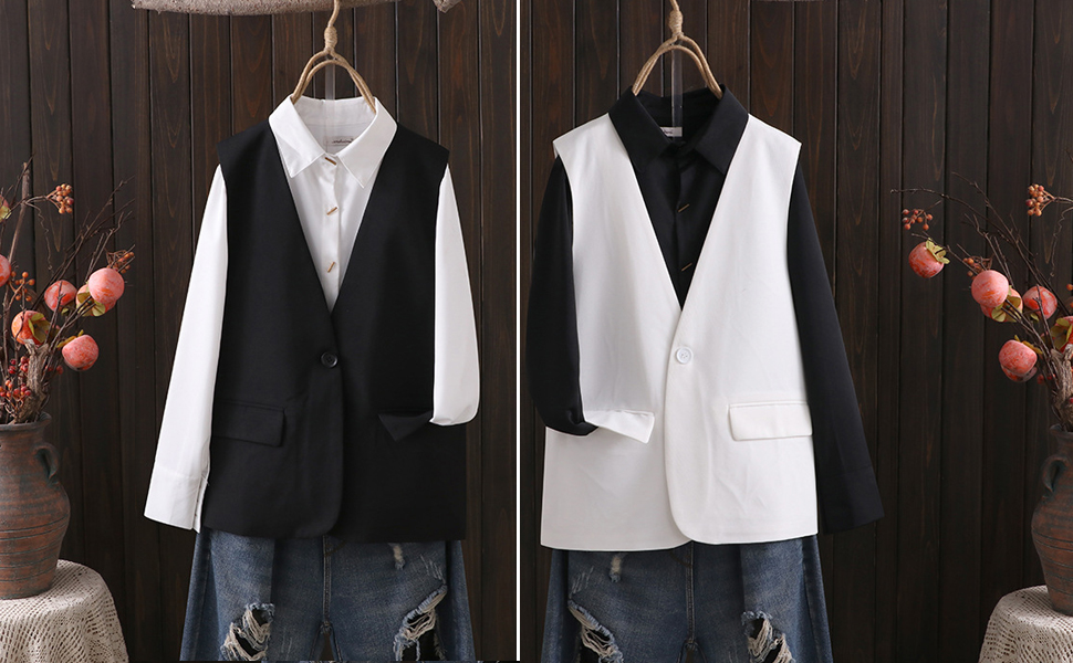 Women''s Duster Trench Vest Casual Lapel Blazer Jacket