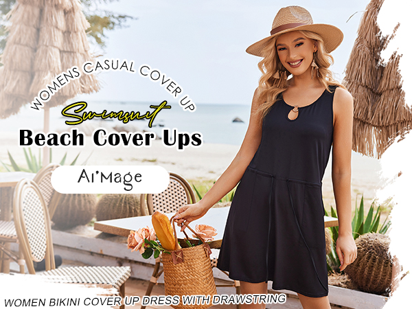 Womens Swim Cover Up with Drawstring Cute Casual Cover Ups for Women