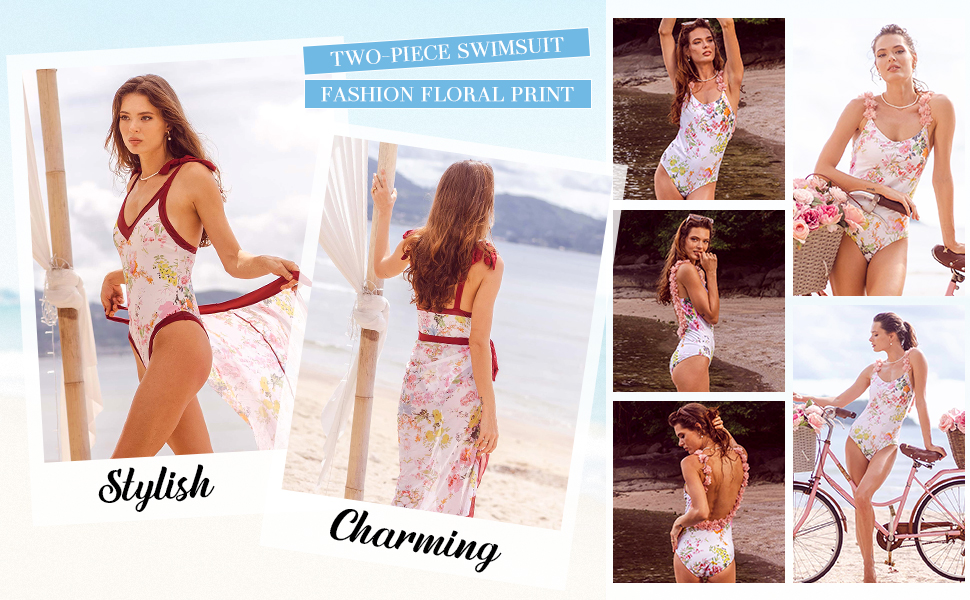 floral one piece swimsuit cover up skirt set women ladies