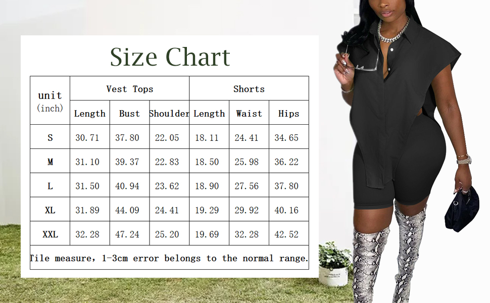 Women 2 Piece Shirts Set Size Chart