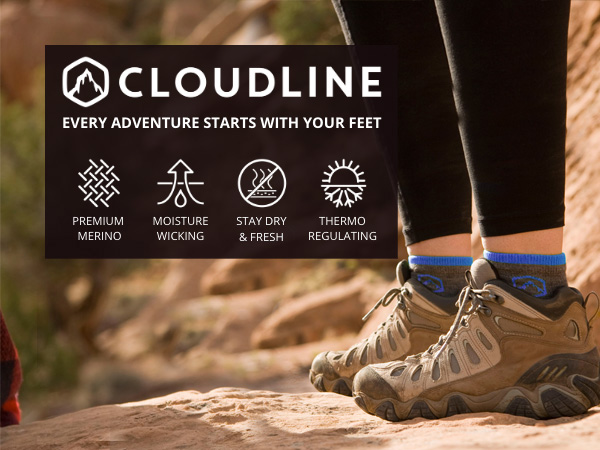 Hiker wearing Cloudline socks