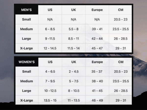 Men''s and Women''s Size Charts