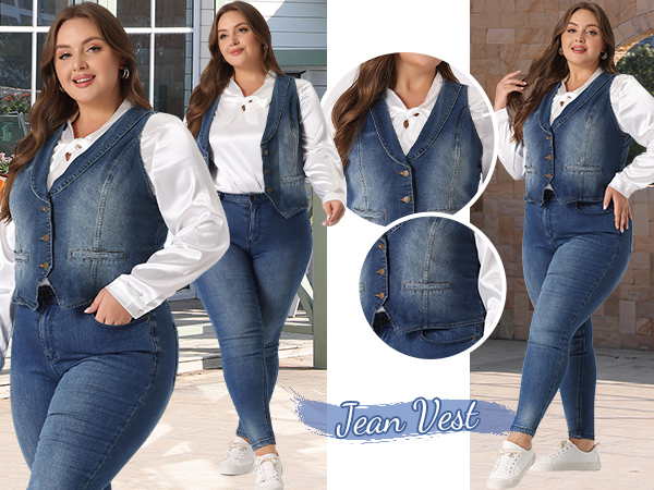 Plus Size Denim Vest