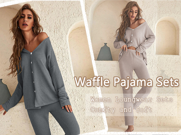 women waffle knit pajamas