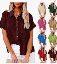 Womens Cotton Linen Button Down Shirt 