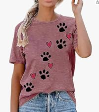 Dog Paw Love Heart Print Tops 