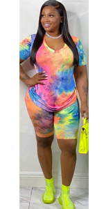 women plus size tie dye 2 pieces biker set