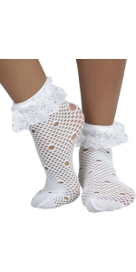 multi fishnet anklet socks with ruffle trim