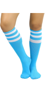 acrylic knee high socks with three athletic triple stripes