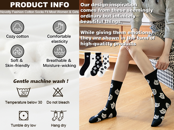 CUTE & SWEET DESIGN : These socks come in a variety of animal designs, crew socks for women size 6-9