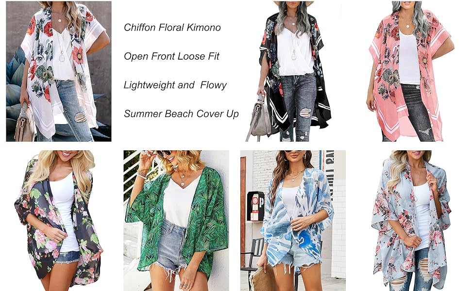 Chiffon floral kimono cover up beach wear swimsuit blouse top