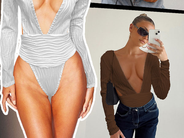 sexy deep v neck bodysuit for women long sleeve body suit going out top leotard shirts for women