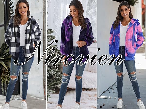 Zipper hoodies for Women Winter Fleece Outwear with Pockets