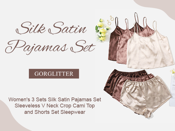 GORGLITTER Women''s 3 Sets Silk Satin Pajamas Set